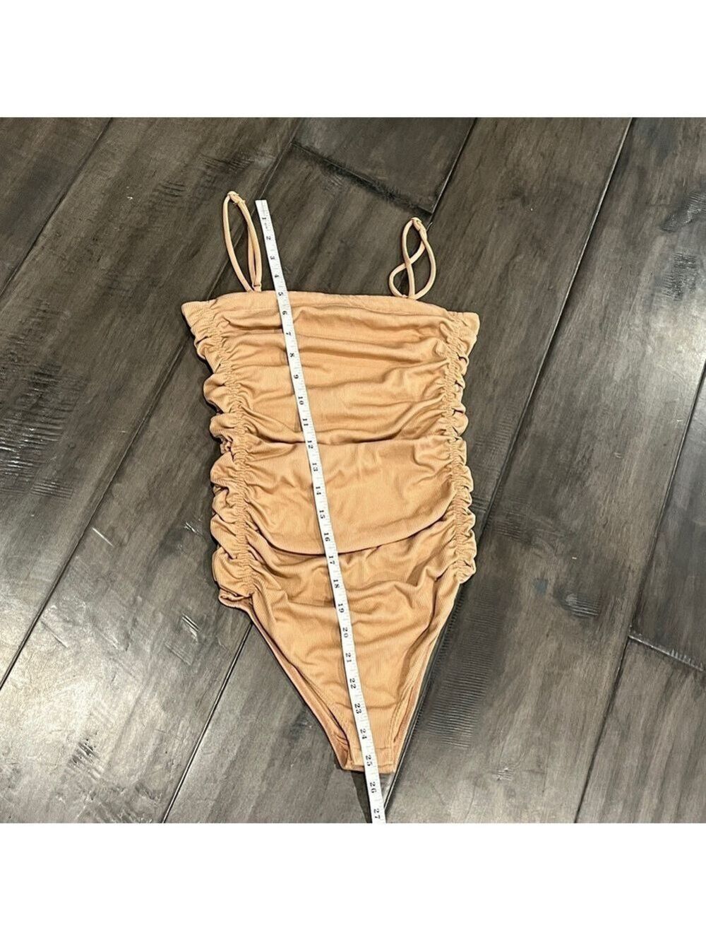 Free People Beige Ruched Rib Bodysuit - Size Small - Picture 12 of 15